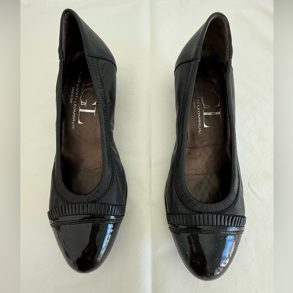 AGL Black Patent Leather Cap with low heel - Size 37.5